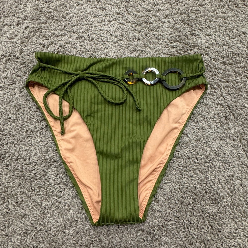 NWT J. Crew Green Bikini Bottoms with Ring Detail